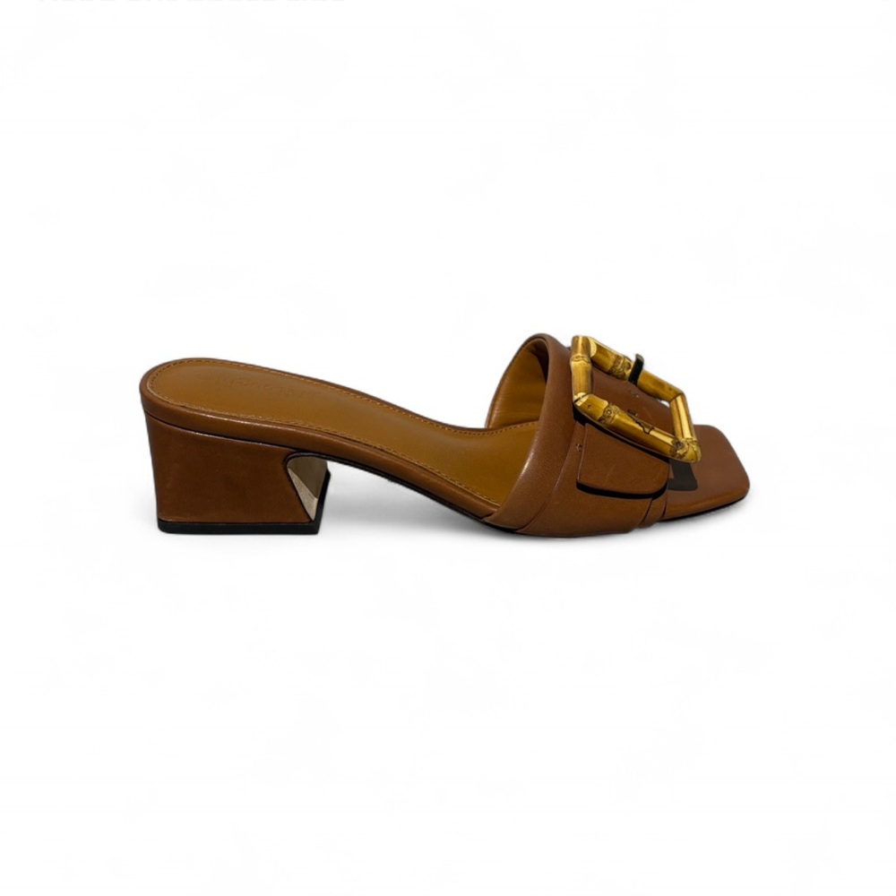 J. McLaughlin Bamboo Buckle Leather Slide Sandals with Block Heel - Picture 3 of 14